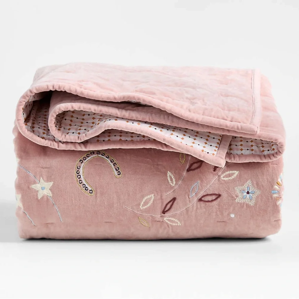 Heirloom Embroidered Organich Cotton Velvet Kids Twin Quilt by Jeremiah Brent